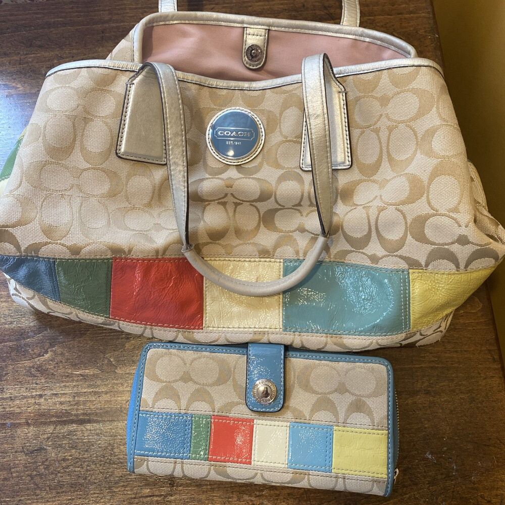 Coach Signature Stripe Multi Color Hobo Bag Plus Wallet Make an Offer!